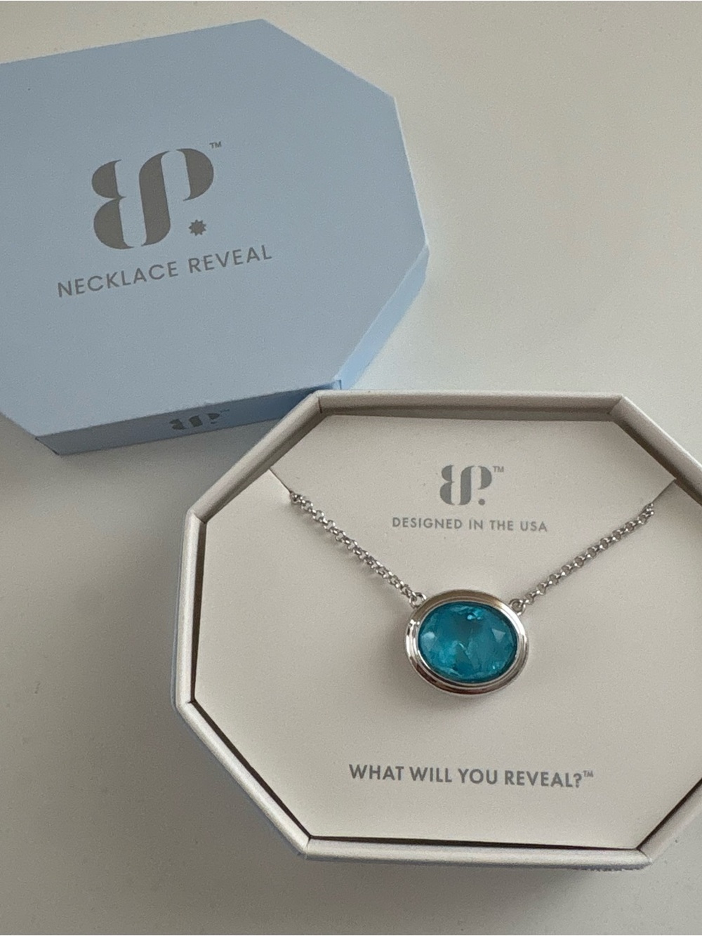 Bomb Party The Pause Before Thunder Necklace NK71497 Light Blue Quartz Rhodium
